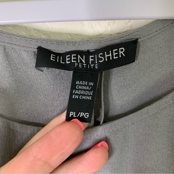 Eileen fisher Womens gray 100% silk sleeveless asymmetrical hem blouse PL - Picture 4 of 6